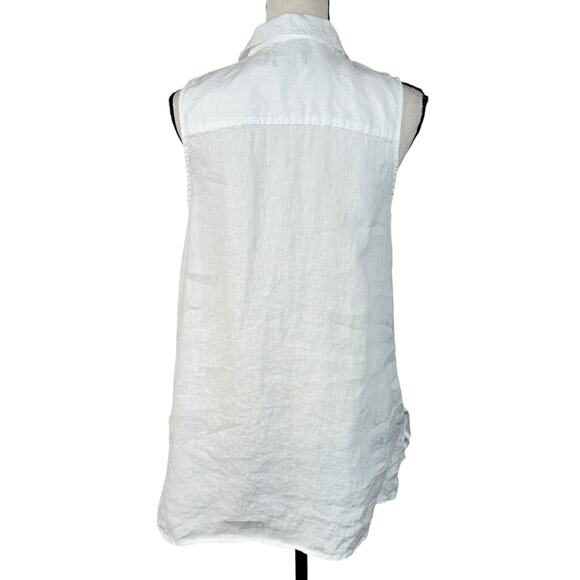 Jones & Co Medium Linen Top Button-Up Sleeveless Hi-Low Semi-Sheer Collar White - Picture 5 of 8